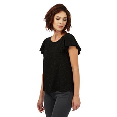 Nine by Savannah Miller Black frill shoulder sparkle t-shirt